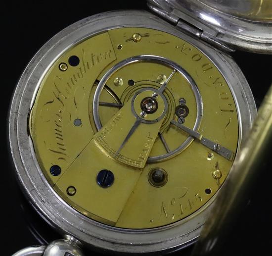 A Victorian silver keywind cylinder pocket watch by James Haughton, London,